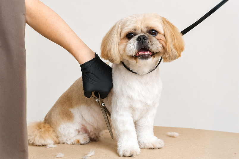 A dog being carefully trimmed during a full groom at Hound Pet Salon, Kimberley