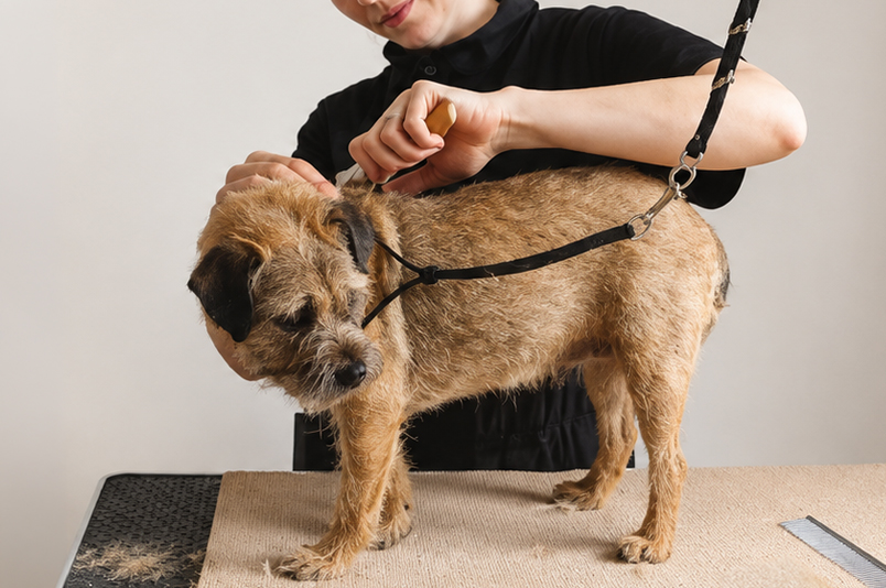 Hand stripping a wire-coated dog at Hound Pet Salon, Kimberley