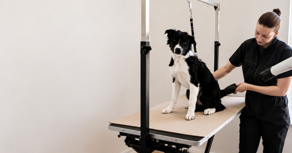 A puppy being gently groomed at Hound Pet Salon, Kimberley
